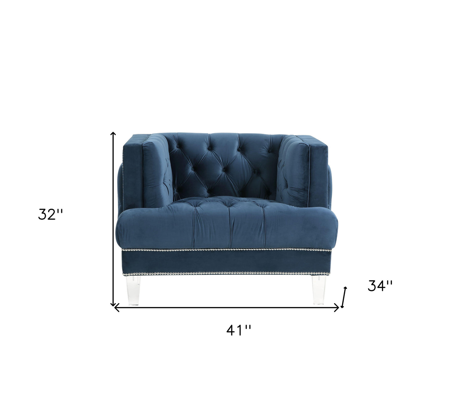 41" Blue Velvet And Black Tufted Arm Chair By Homeroots