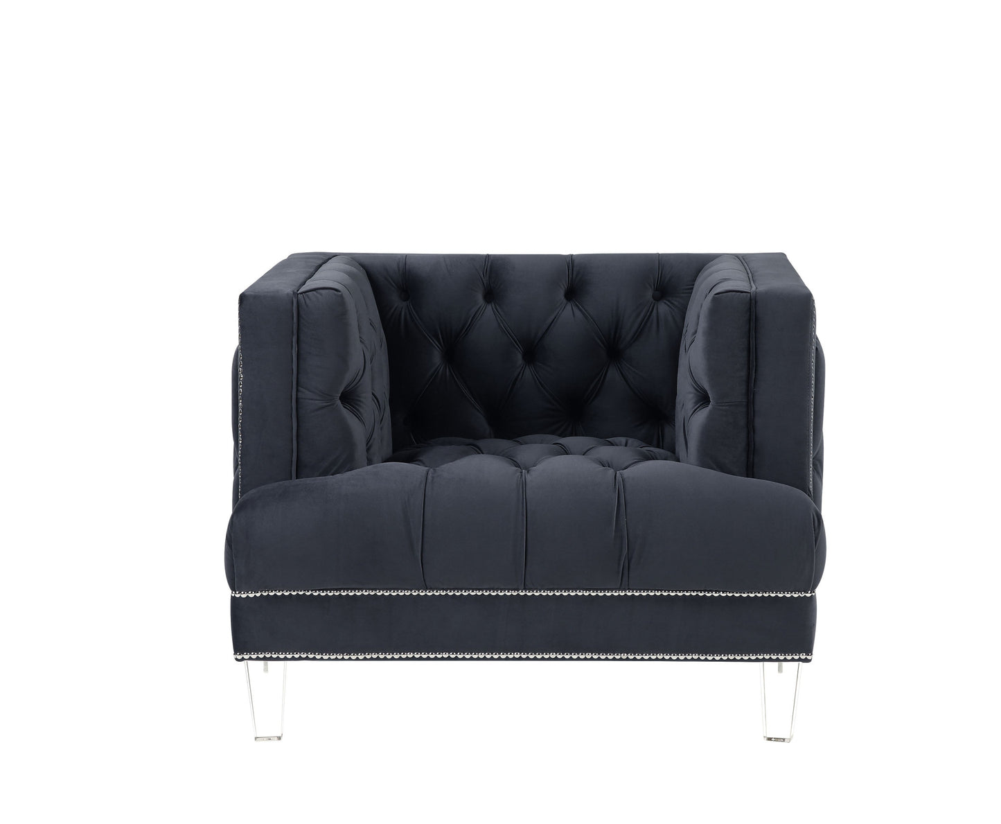 41" Charcoal Velvet And Black Tufted Arm Chair By Homeroots