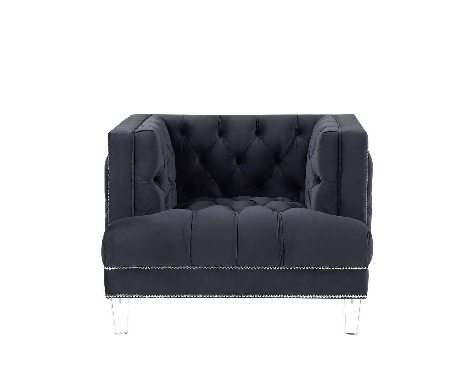 41" Charcoal Velvet And Black Tufted Arm Chair By Homeroots | Armchairs | Modishstore