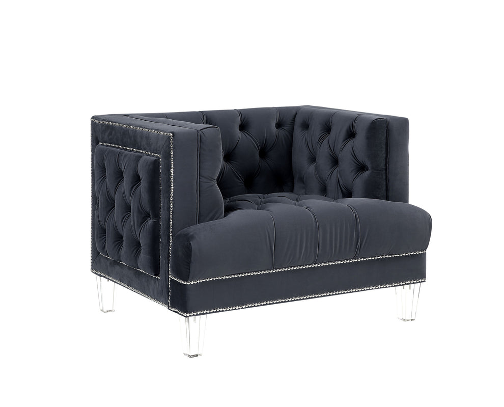 41" Charcoal Velvet And Black Tufted Arm Chair By Homeroots | Armchairs | Modishstore - 3