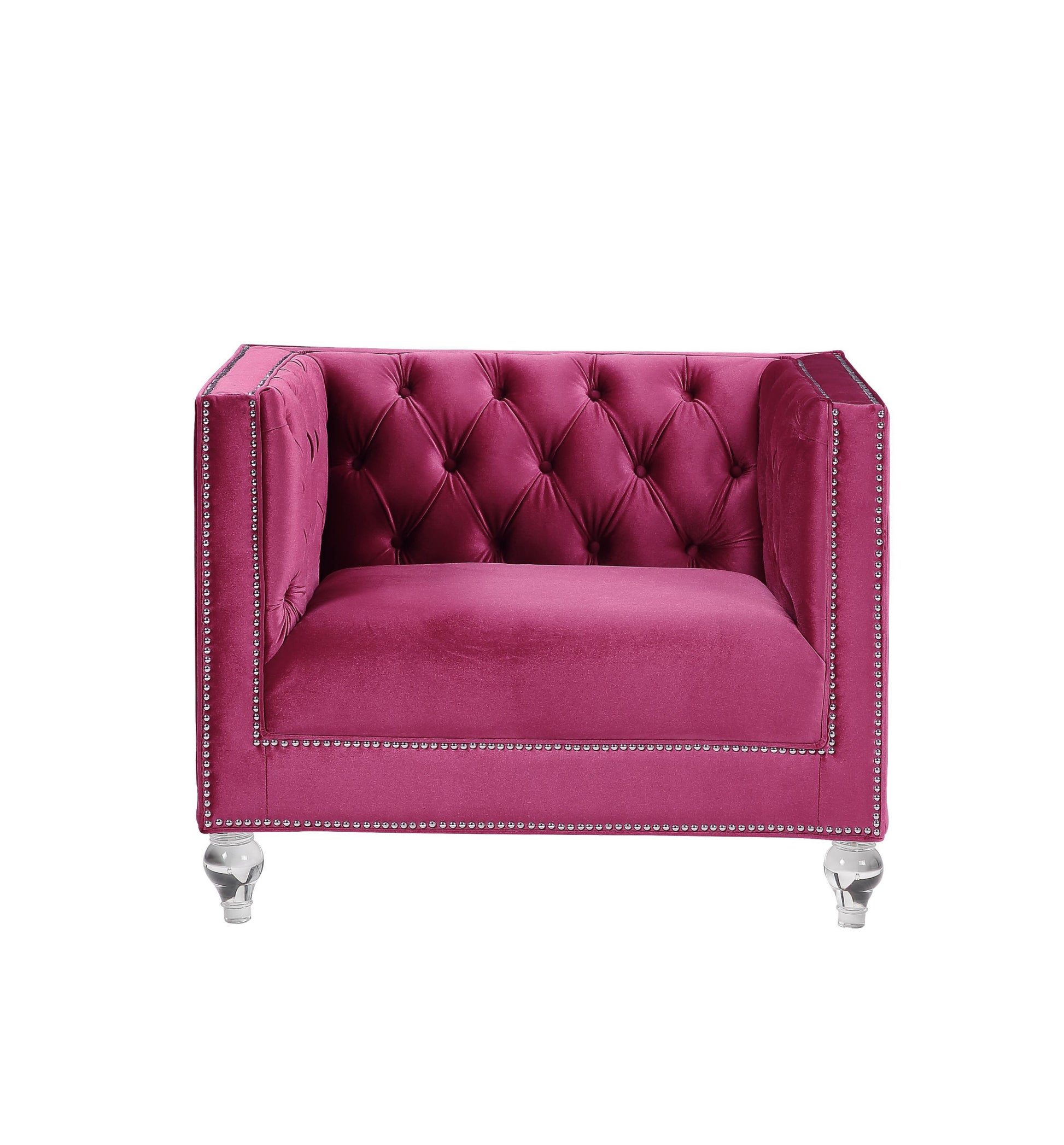 40" Burgundy Velvet And Black Tufted Arm Chair By Homeroots | Armchairs | Modishstore