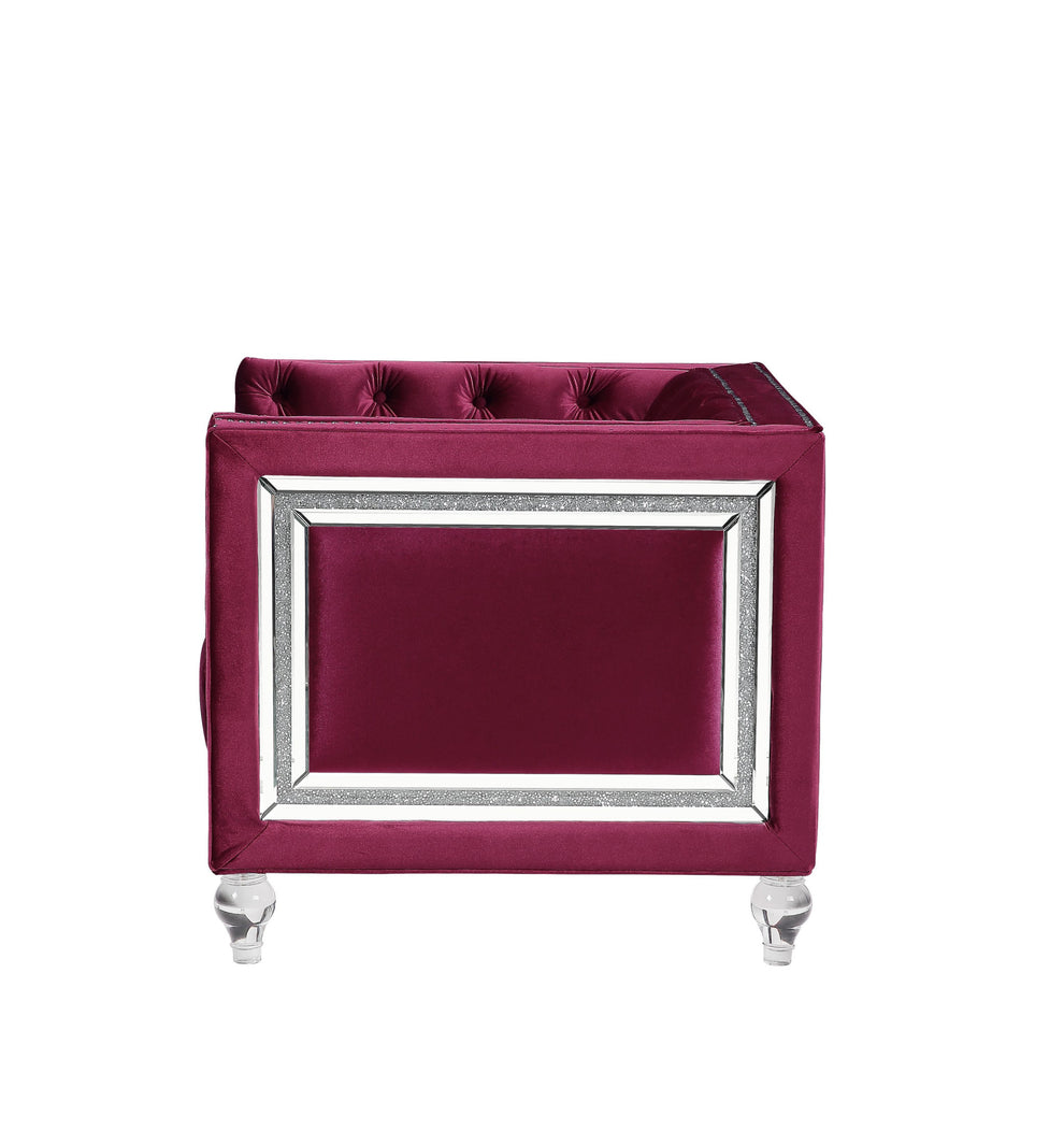 40" Burgundy Velvet And Black Tufted Arm Chair By Homeroots | Armchairs | Modishstore - 2