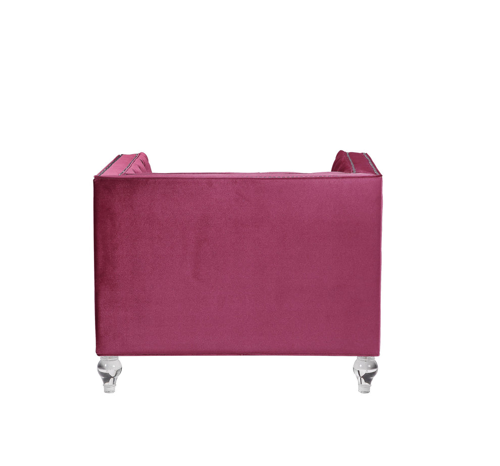 40" Burgundy Velvet And Black Tufted Arm Chair By Homeroots | Armchairs | Modishstore - 6