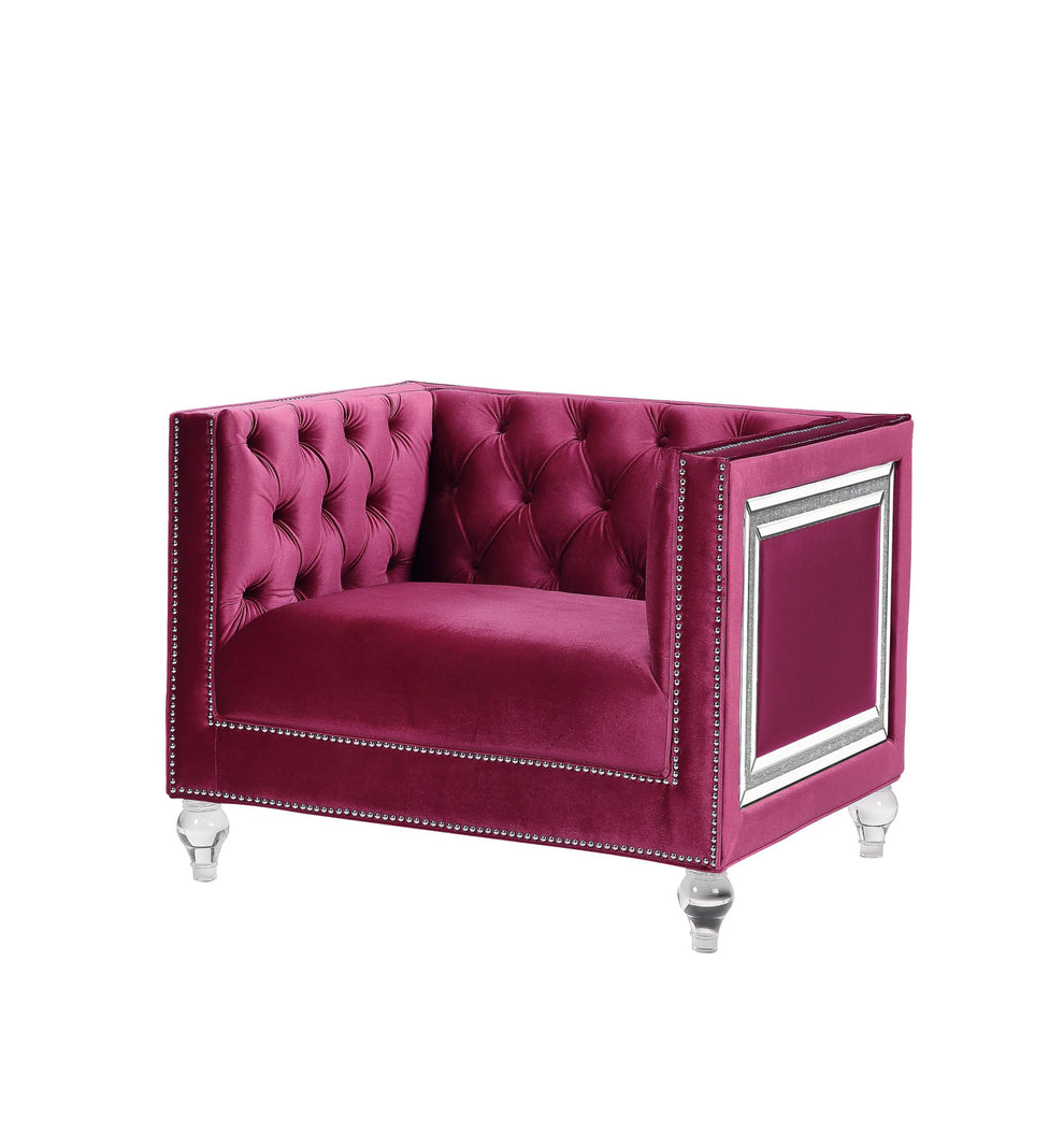40" Burgundy Velvet And Black Tufted Arm Chair By Homeroots | Armchairs | Modishstore - 4