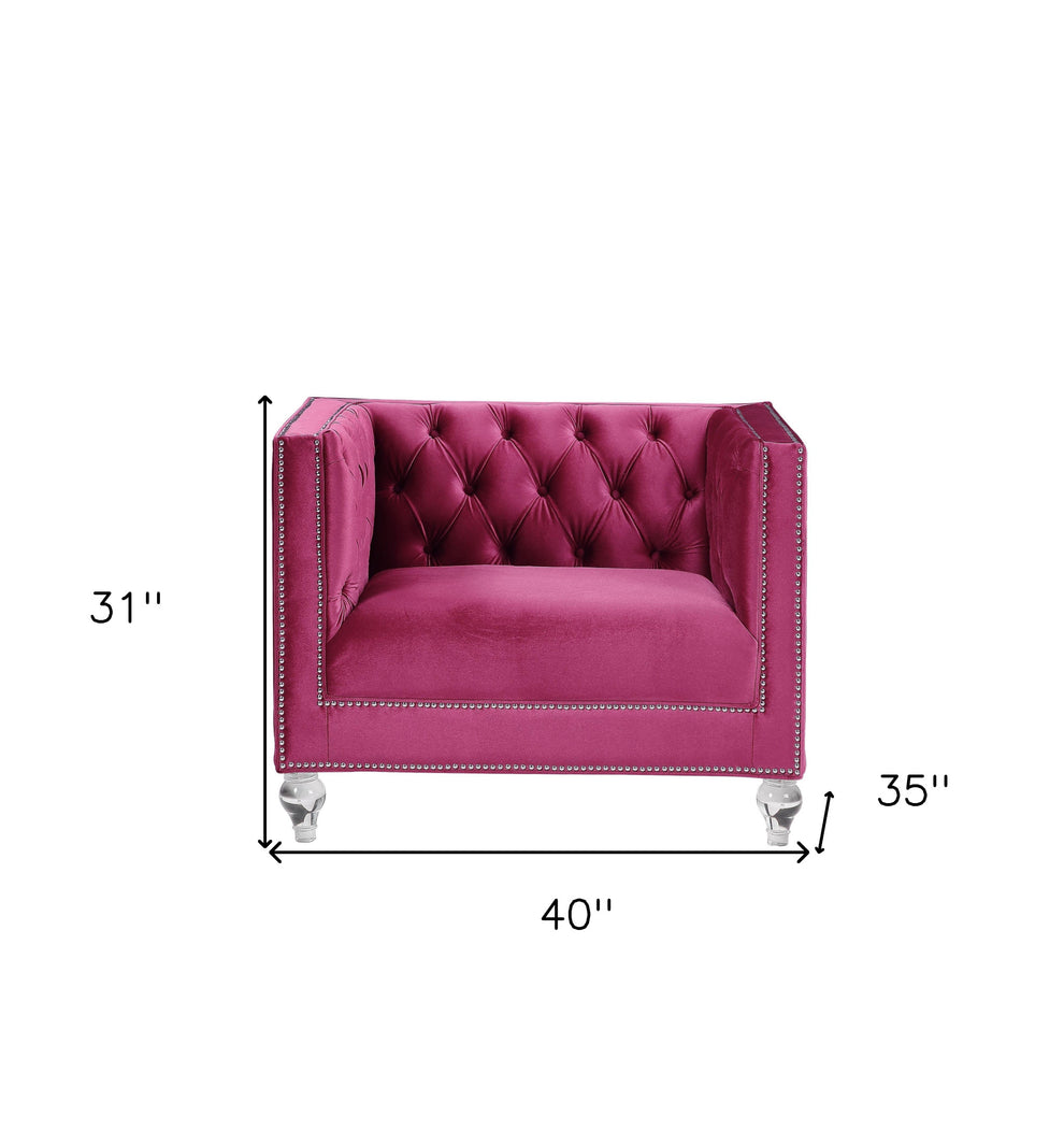 40" Burgundy Velvet And Black Tufted Arm Chair By Homeroots | Armchairs | Modishstore - 7