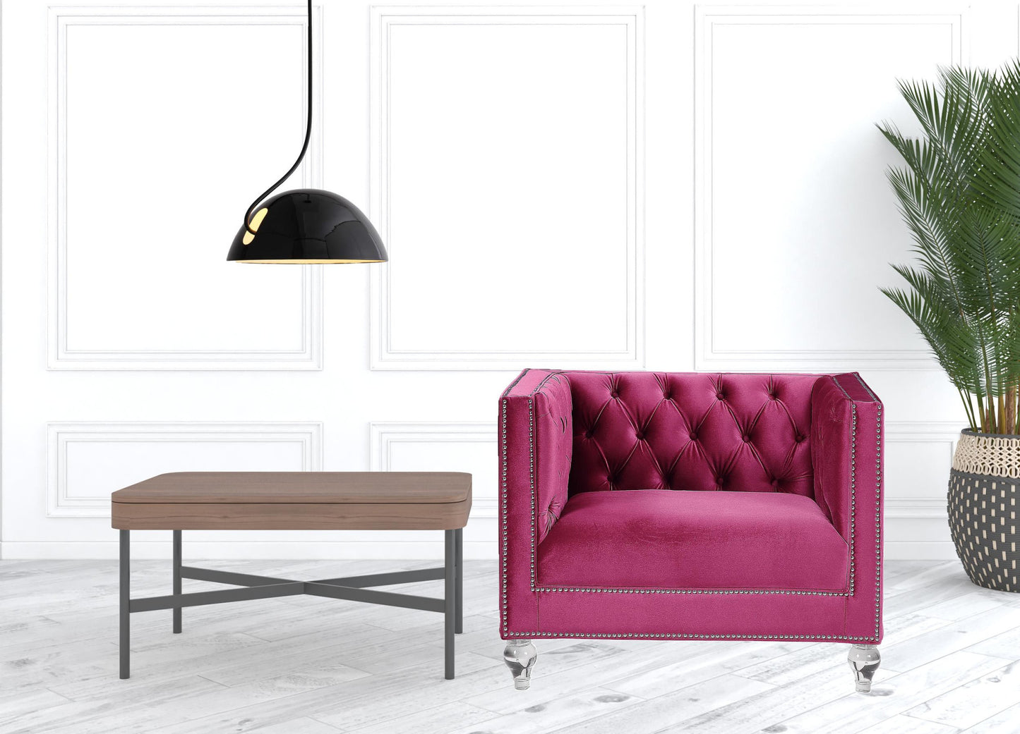 40" Burgundy Velvet And Black Tufted Arm Chair By Homeroots | Armchairs | Modishstore - 5