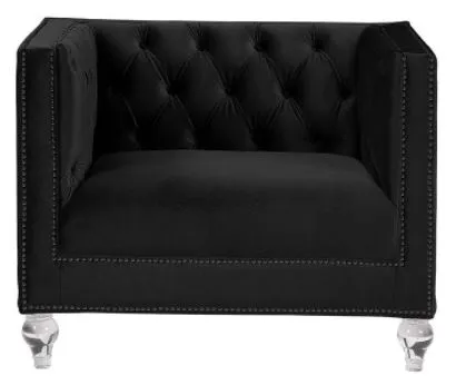 40" Black Velvet Tufted Arm Chair By Homeroots