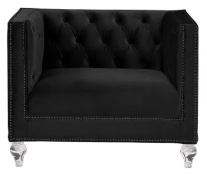 40" Black Velvet Tufted Arm Chair By Homeroots | Armchairs | Modishstore