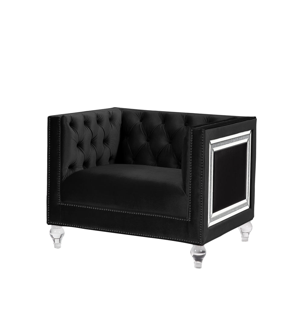 40" Black Velvet Tufted Arm Chair By Homeroots | Armchairs | Modishstore - 3