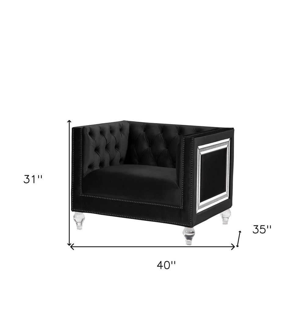 40" Black Velvet Tufted Arm Chair By Homeroots | Armchairs | Modishstore - 8