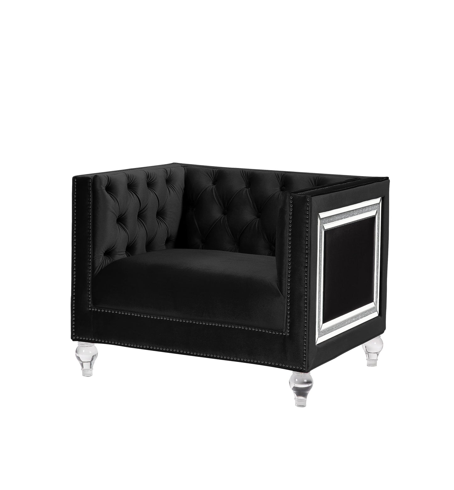 40" Black Velvet Tufted Arm Chair By Homeroots | Armchairs | Modishstore - 5