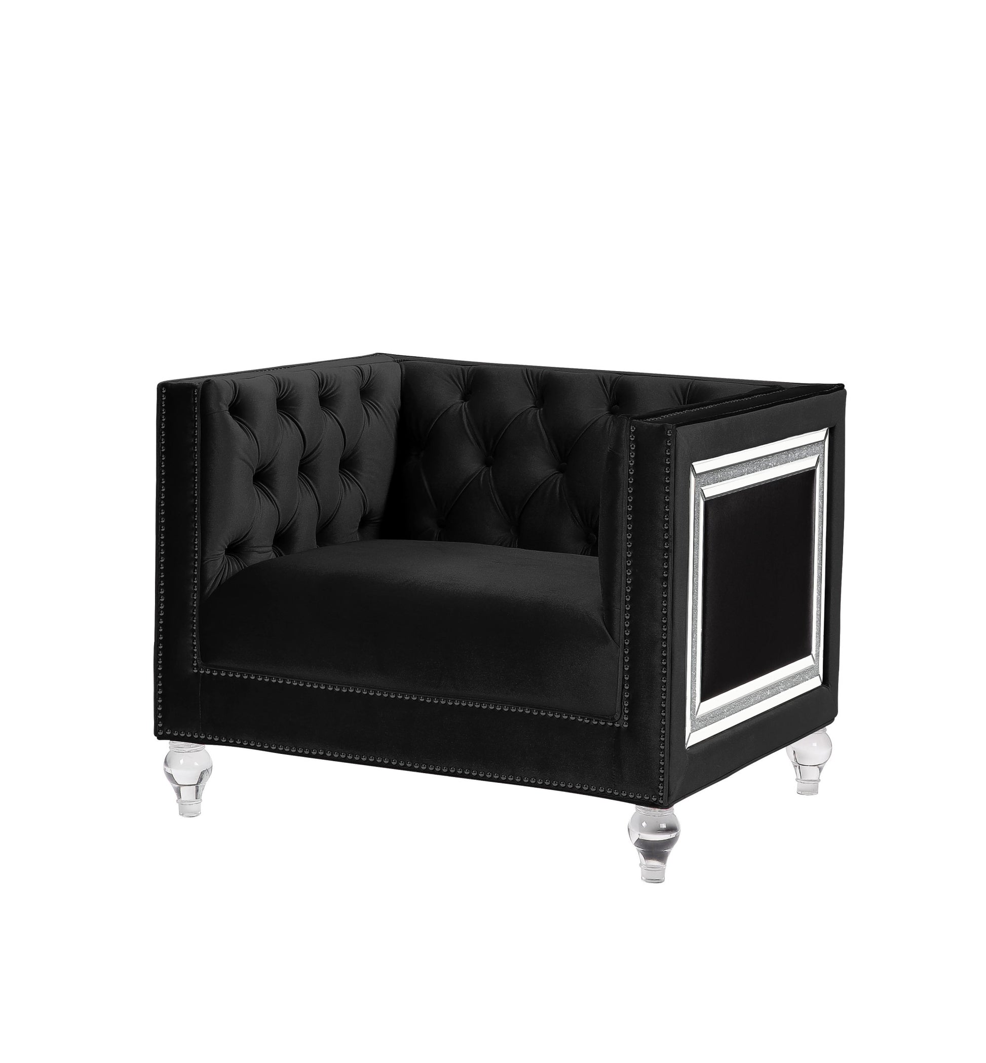 40" Black Velvet Tufted Arm Chair By Homeroots | Armchairs | Modishstore - 5
