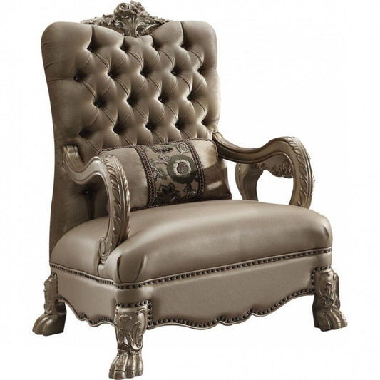34" Bone and Gold Velvet Tufted Arm Chair By Homeroots