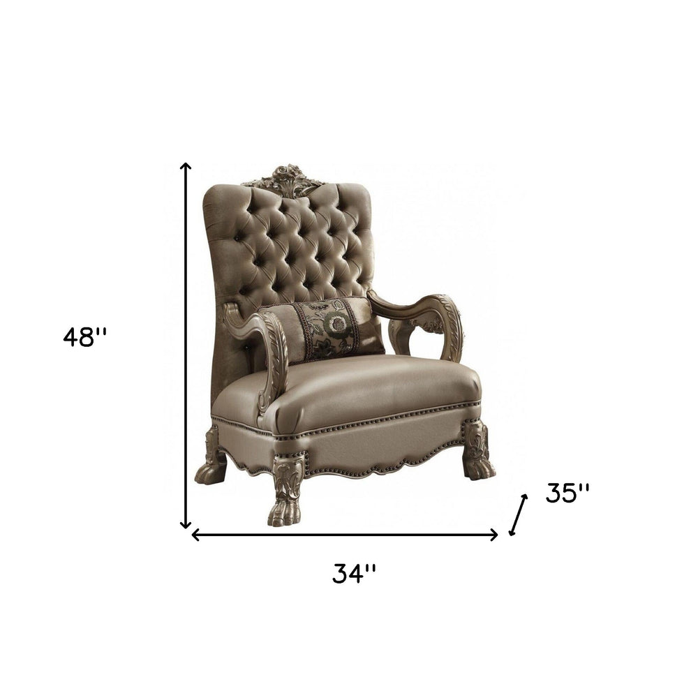34" Bone and Gold Velvet Tufted Arm Chair By Homeroots | Armchairs | Modishstore - 5