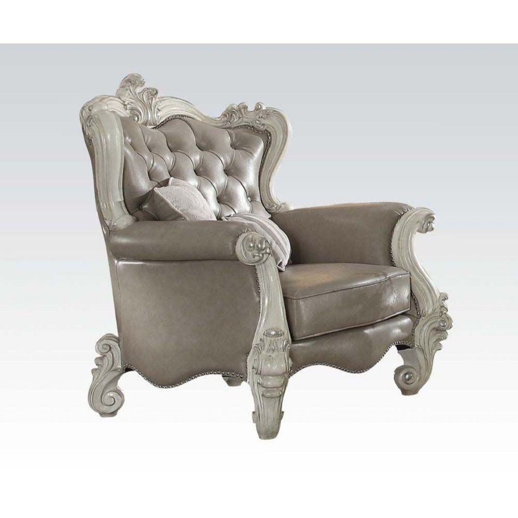 43" Gray and Bone Faux Leather Tufted Wingback Chair By Homeroots | Armchairs | Modishstore