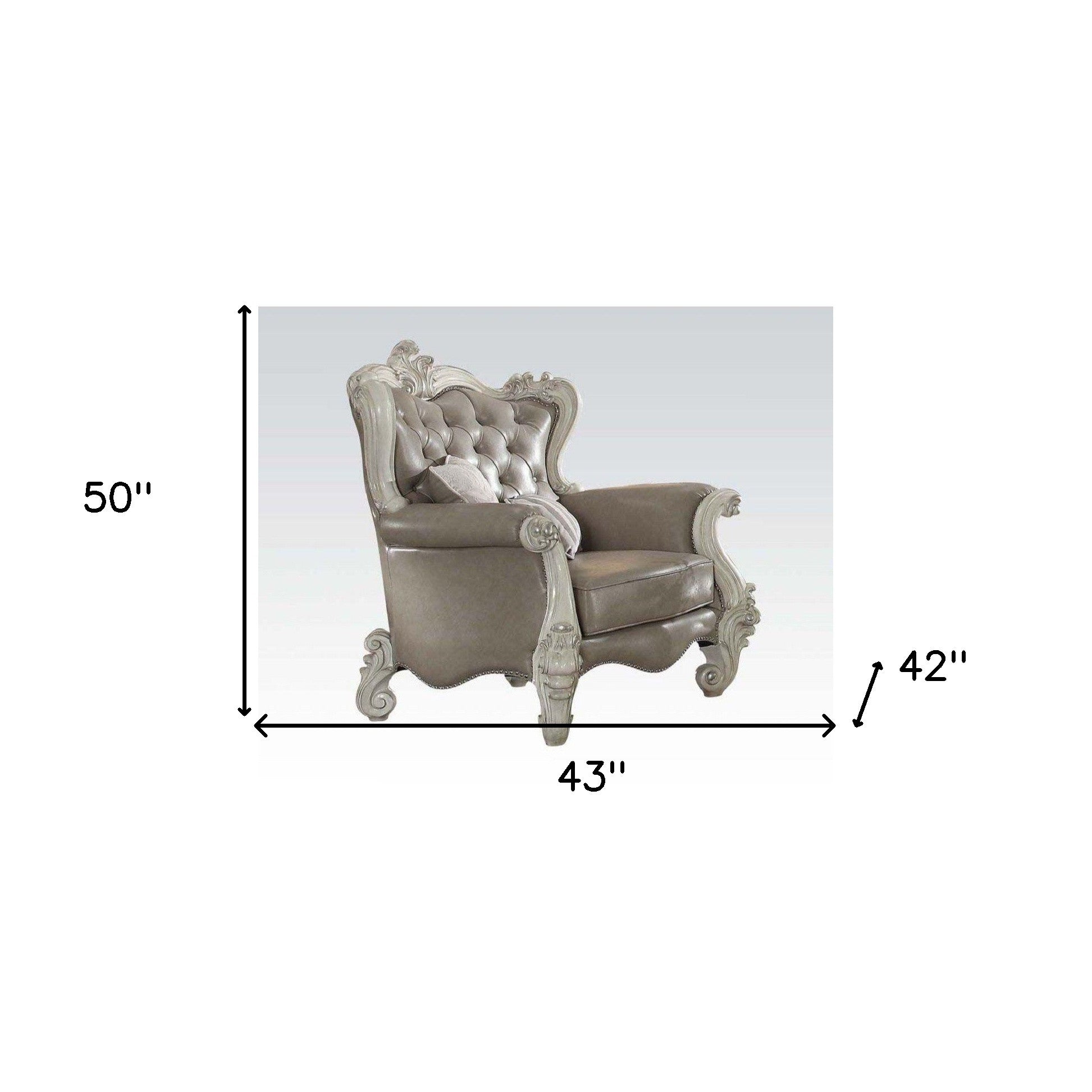 43" Gray and Bone Faux Leather Tufted Wingback Chair By Homeroots | Armchairs | Modishstore - 5