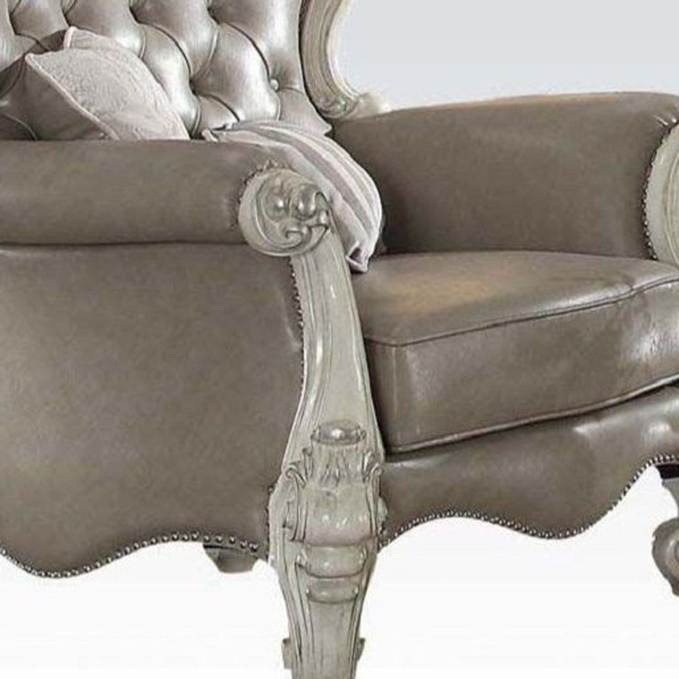 43" Gray and Bone Faux Leather Tufted Wingback Chair By Homeroots | Armchairs | Modishstore - 3