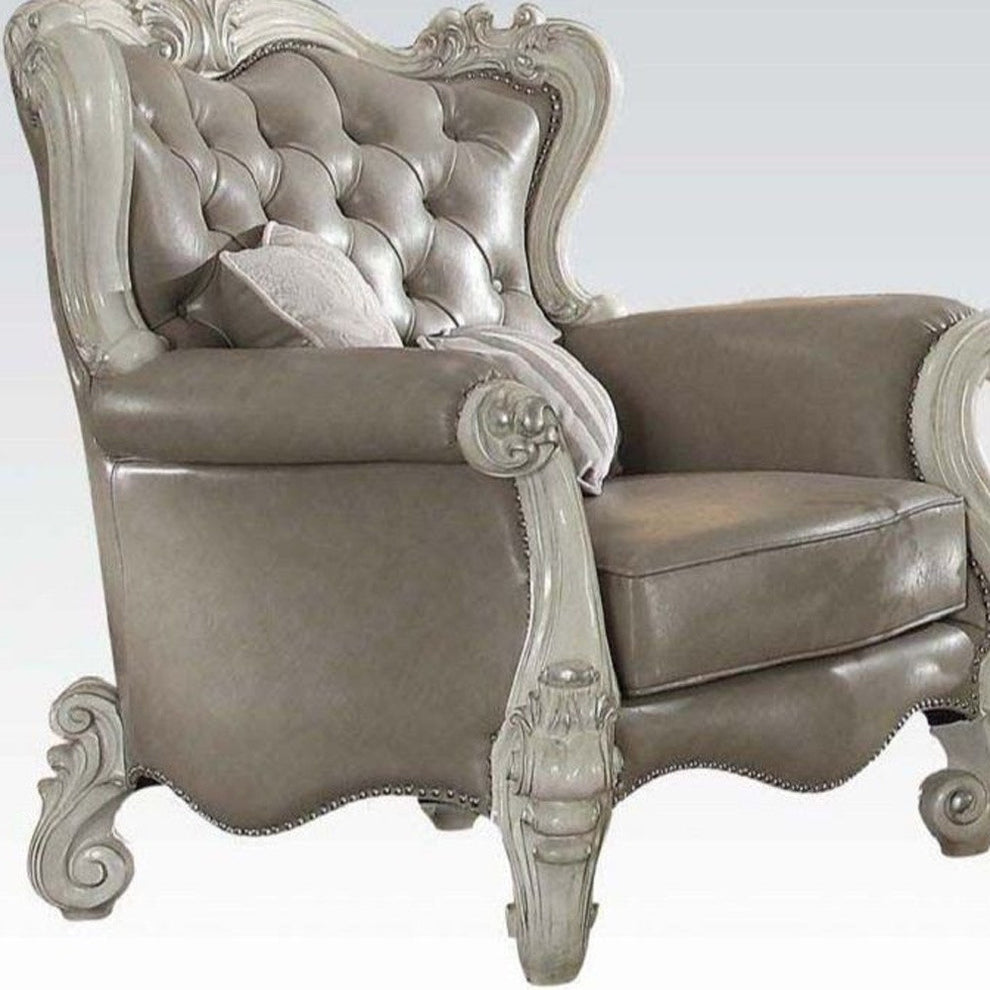 43" Gray and Bone Faux Leather Tufted Wingback Chair By Homeroots | Armchairs | Modishstore - 4
