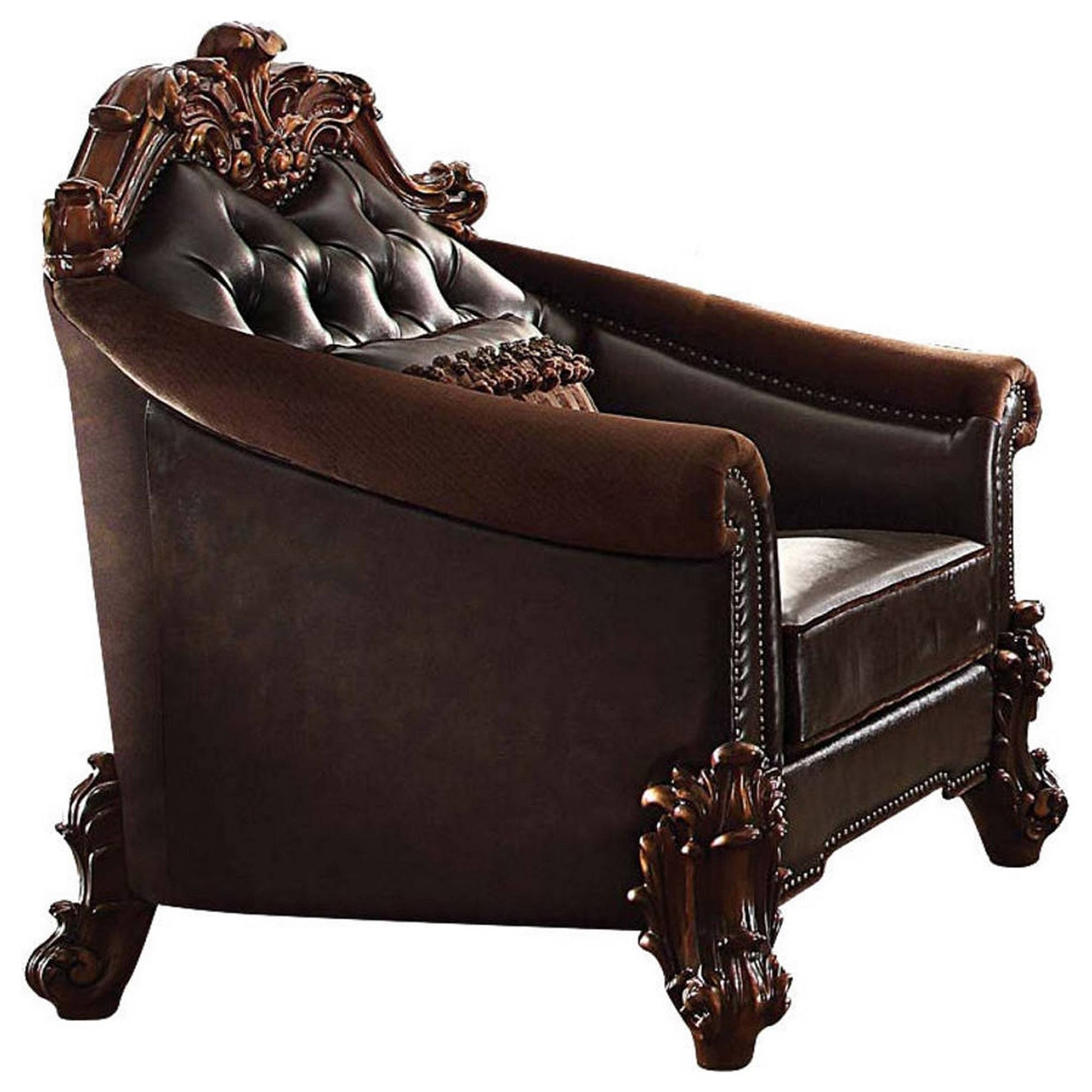 43" Dark Brown Faux Leather Tufted Barrel Chair By Homeroots | Armchairs | Modishstore