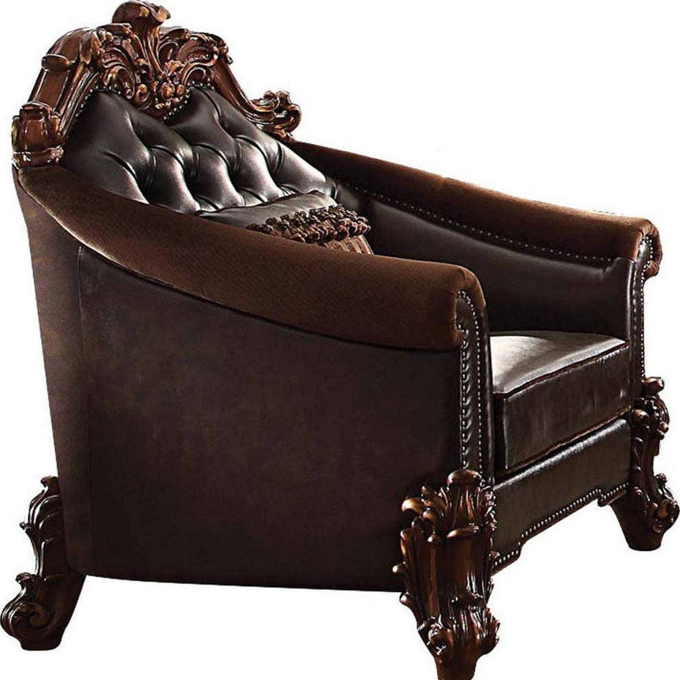 43" Dark Brown Faux Leather Tufted Barrel Chair By Homeroots | Armchairs | Modishstore - 2