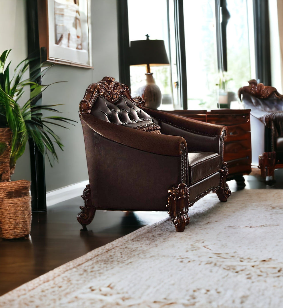 43" Dark Brown Faux Leather Tufted Barrel Chair By Homeroots | Armchairs | Modishstore - 3