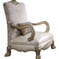 34" Pearl and Gold Faux Leather Damask Arm Chair By Homeroots