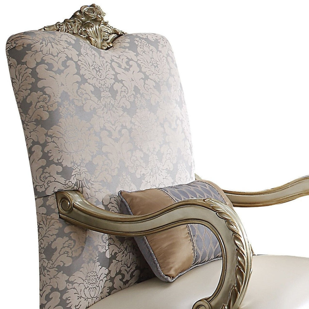 34" Pearl and Gold Faux Leather Damask Arm Chair By Homeroots | Armchairs | Modishstore - 3