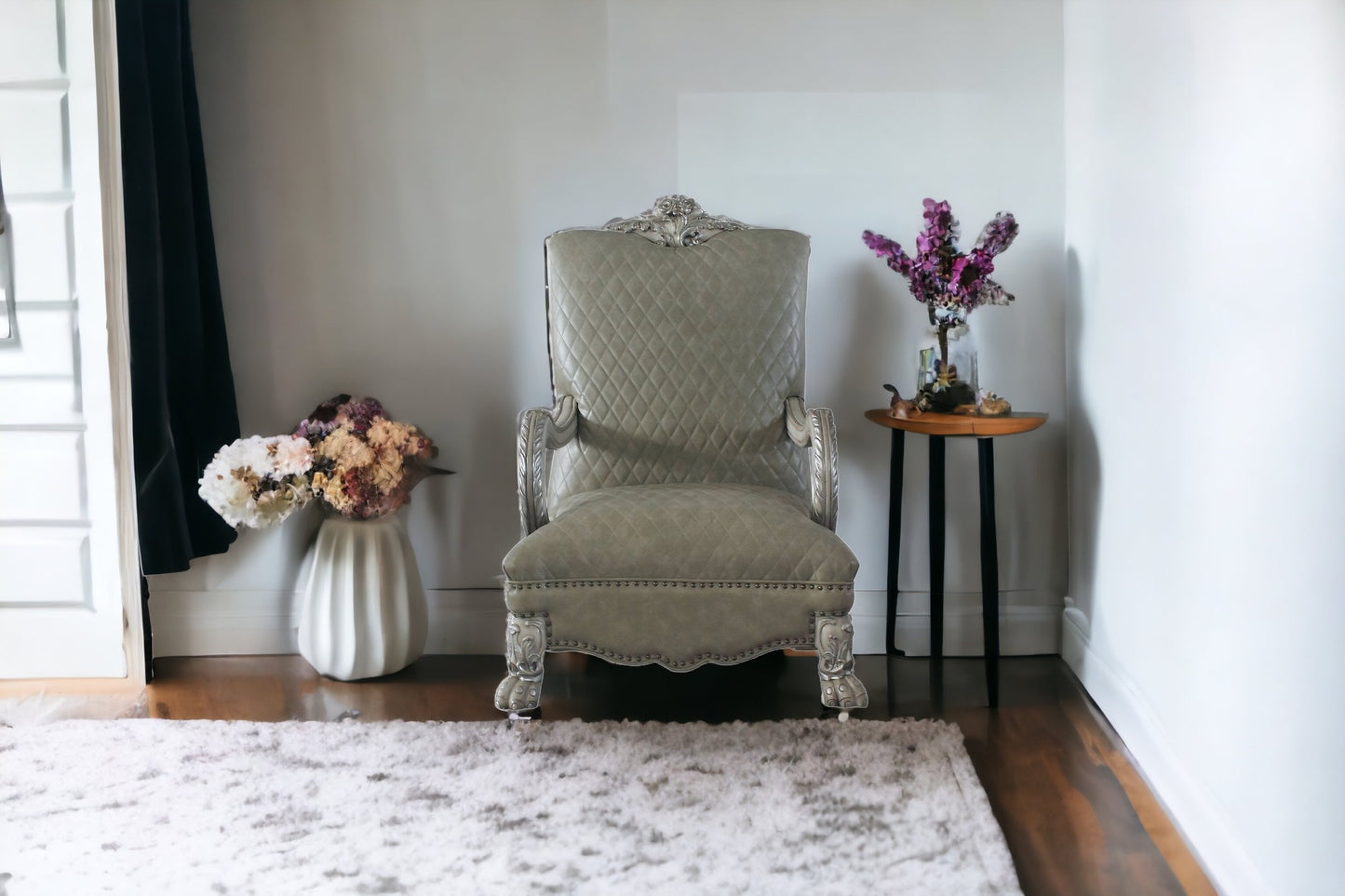 34" Bone Faux Leather Arm Chair By Homeroots | Armchairs | Modishstore - 2