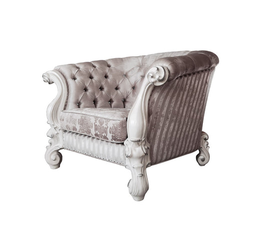 52" Ivory and Bone Fabric Damask Tufted Barrel Chair By Homeroots