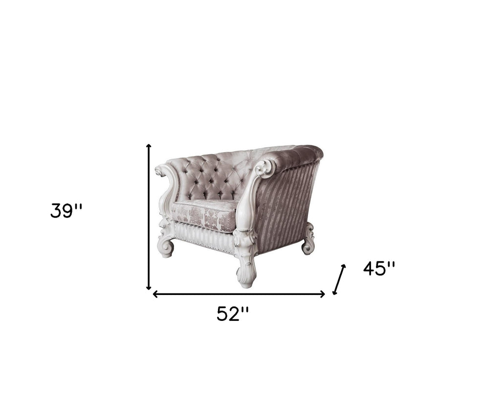 52" Ivory and Bone Fabric Damask Tufted Barrel Chair By Homeroots | Armchairs | Modishstore - 5
