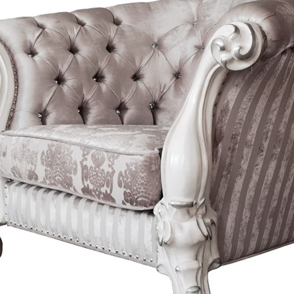 52" Ivory and Bone Fabric Damask Tufted Barrel Chair By Homeroots | Armchairs | Modishstore - 3