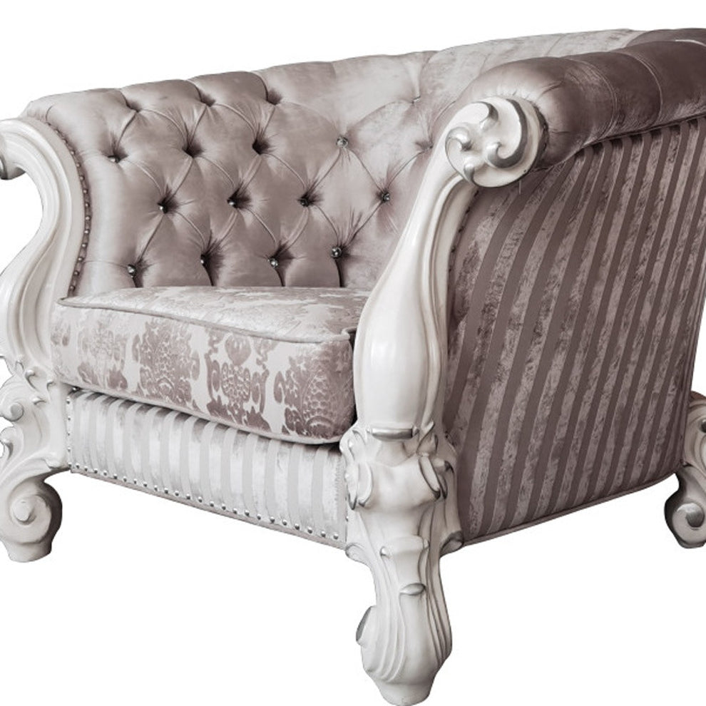52" Ivory and Bone Fabric Damask Tufted Barrel Chair By Homeroots | Armchairs | Modishstore - 4