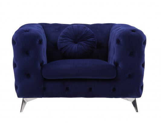 41" Blue Fabric And Black Tufted Arm Chair By Homeroots