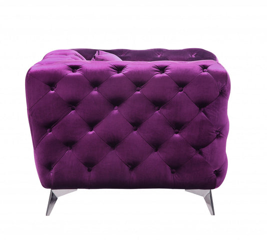 41" Purple Fabric And Black Tufted Arm Chair By Homeroots