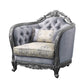 43" Light Gray Fabric And Platinum Floral Tufted Arm Chair By Homeroots