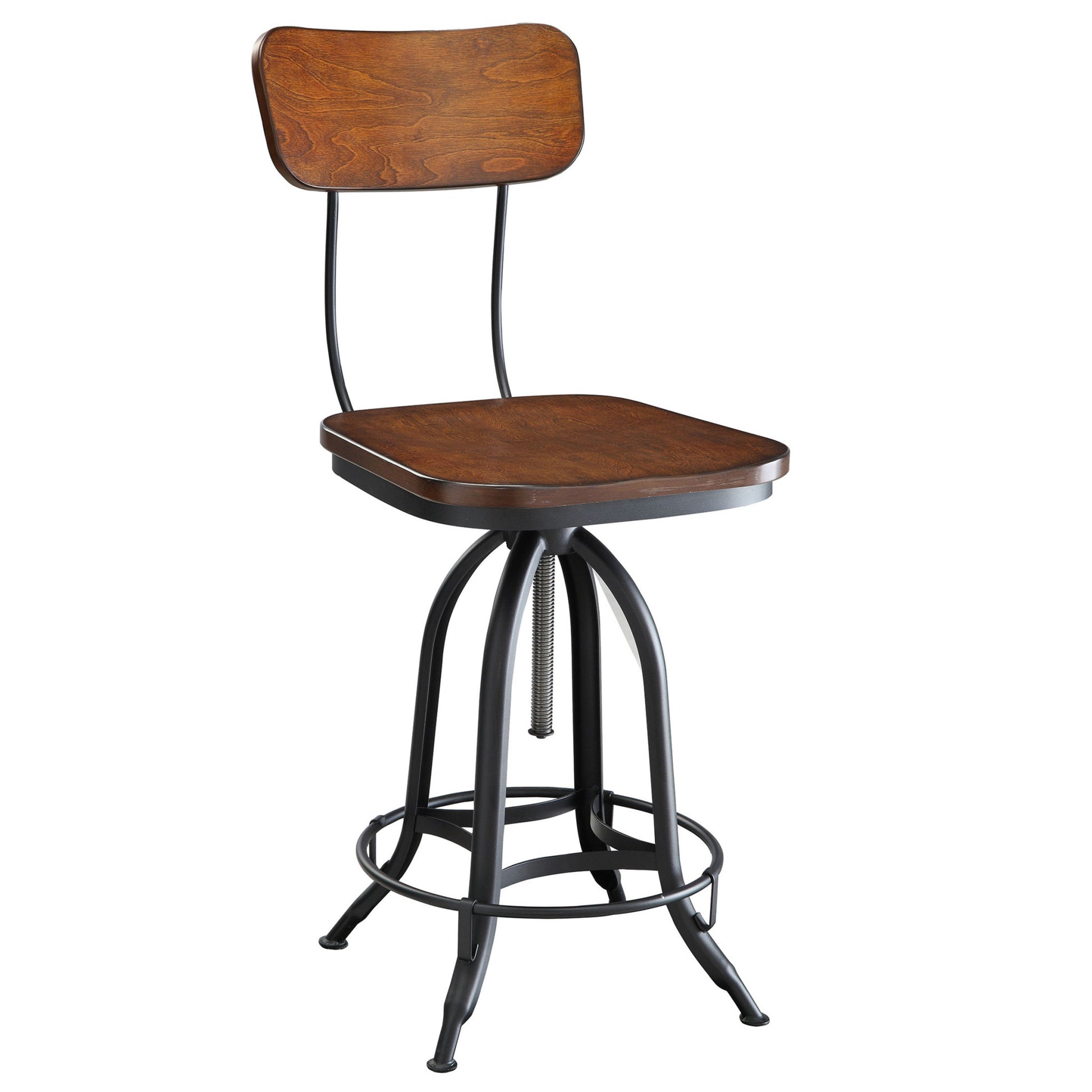 46" Chestnut Steel Swivel Low Back Adjustable Height Bar Chair With Footrest By Homeroots | Bar Stools | Modishstore