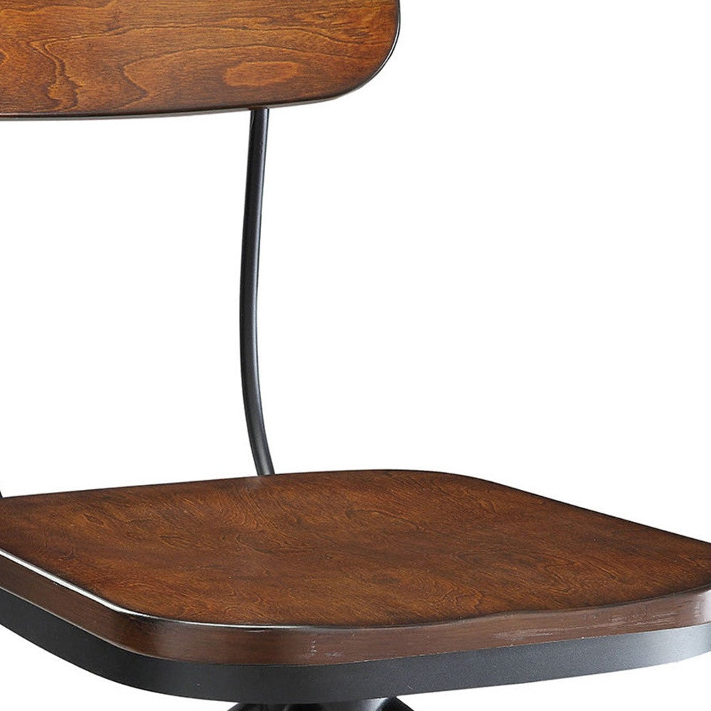 46" Chestnut Steel Swivel Low Back Adjustable Height Bar Chair With Footrest By Homeroots | Bar Stools | Modishstore - 3