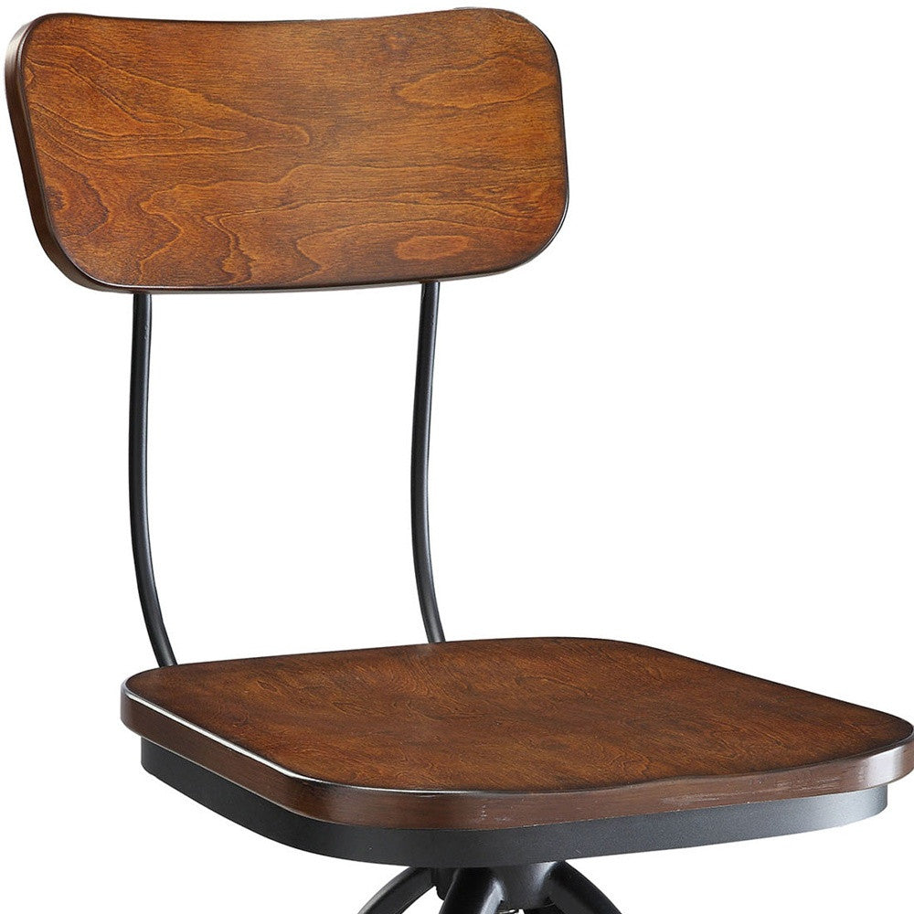 46" Chestnut Steel Swivel Low Back Adjustable Height Bar Chair With Footrest By Homeroots | Bar Stools | Modishstore - 4