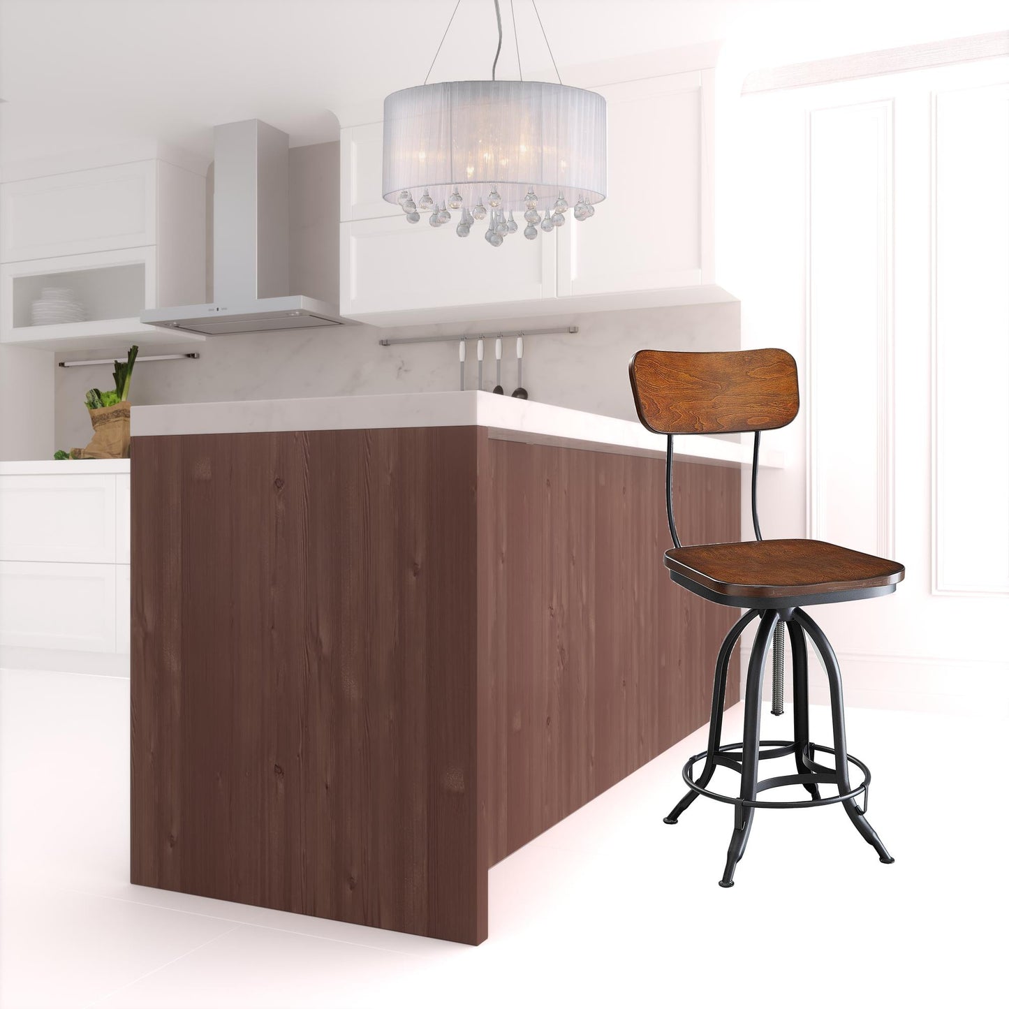 46" Chestnut Steel Swivel Low Back Adjustable Height Bar Chair With Footrest By Homeroots | Bar Stools | Modishstore - 2