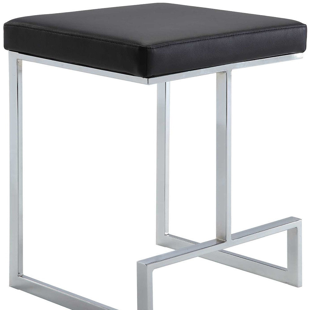 24" Black Faux Leather And Steel Backless Counter Height Bar Chair By Homeroots | Bar Stools | Modishstore - 5