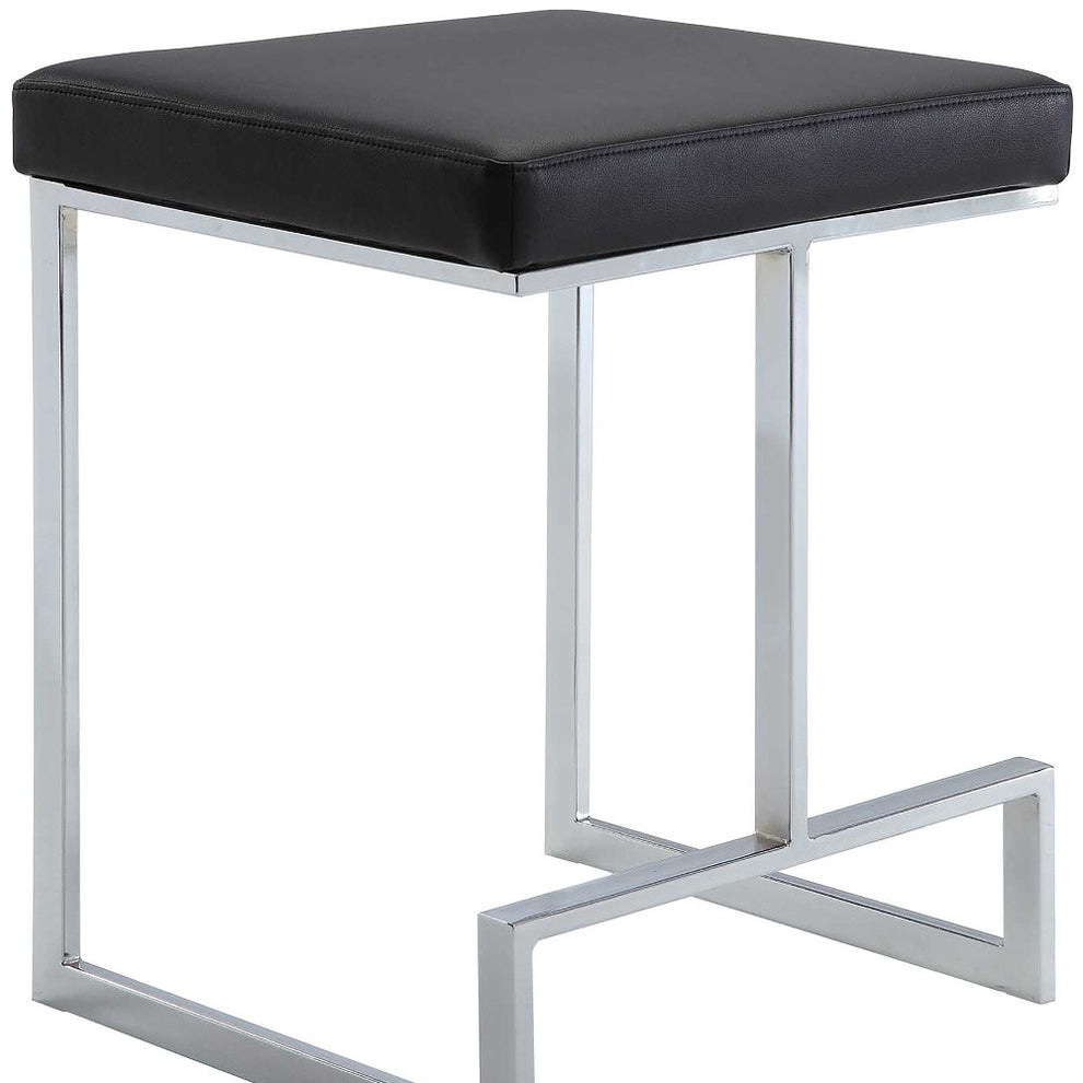 24" Black Faux Leather And Steel Backless Counter Height Bar Chair By Homeroots | Bar Stools | Modishstore - 5