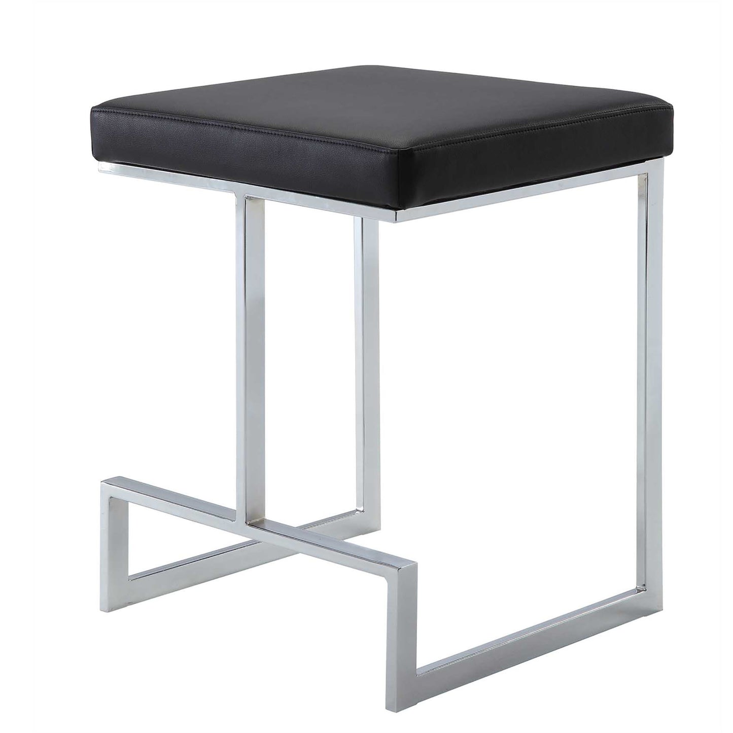 24" Black Faux Leather And Steel Backless Counter Height Bar Chair By Homeroots | Bar Stools | Modishstore - 2