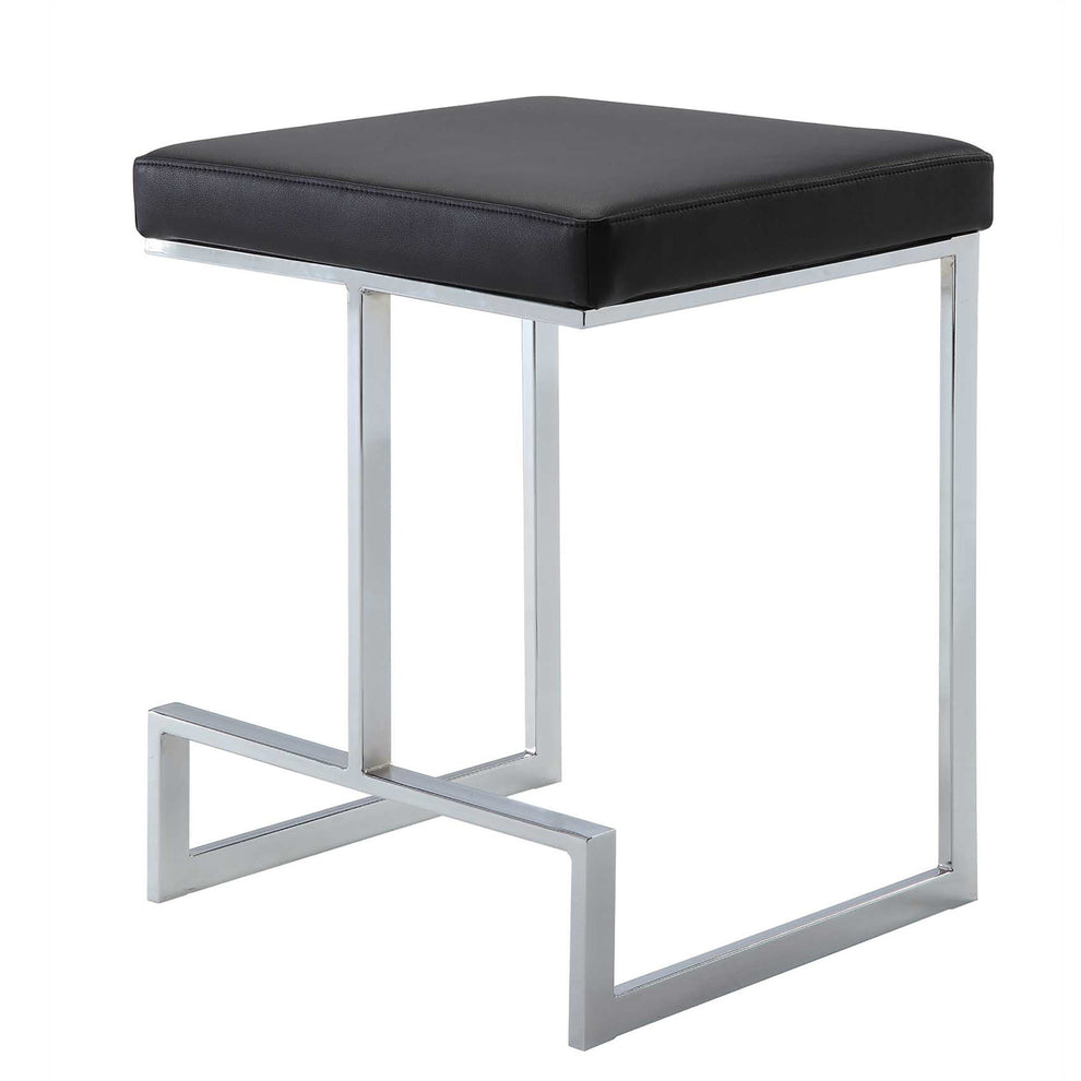 24" Black Faux Leather And Steel Backless Counter Height Bar Chair By Homeroots | Bar Stools | Modishstore - 2