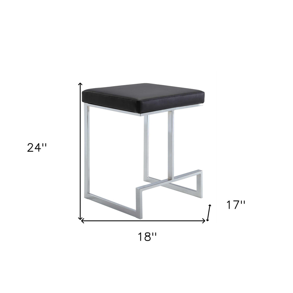 24" Black Faux Leather And Steel Backless Counter Height Bar Chair By Homeroots | Bar Stools | Modishstore - 6