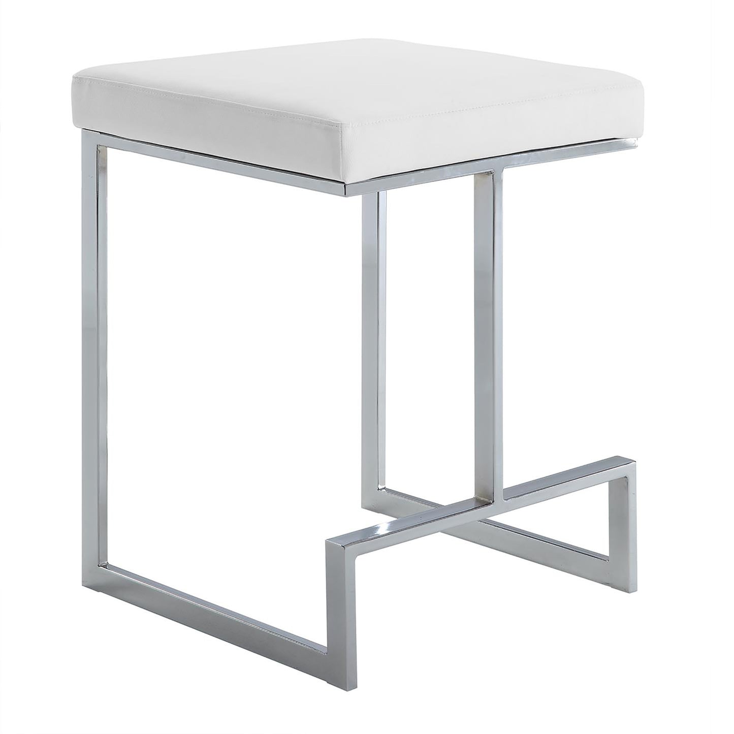 24" White Faux Leather And Steel Backless Counter Height Bar Chair By Homeroots | Bar Stools | Modishstore