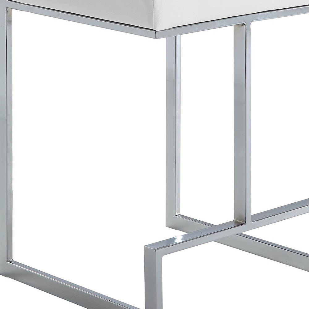 24" White Faux Leather And Steel Backless Counter Height Bar Chair By Homeroots | Bar Stools | Modishstore - 4
