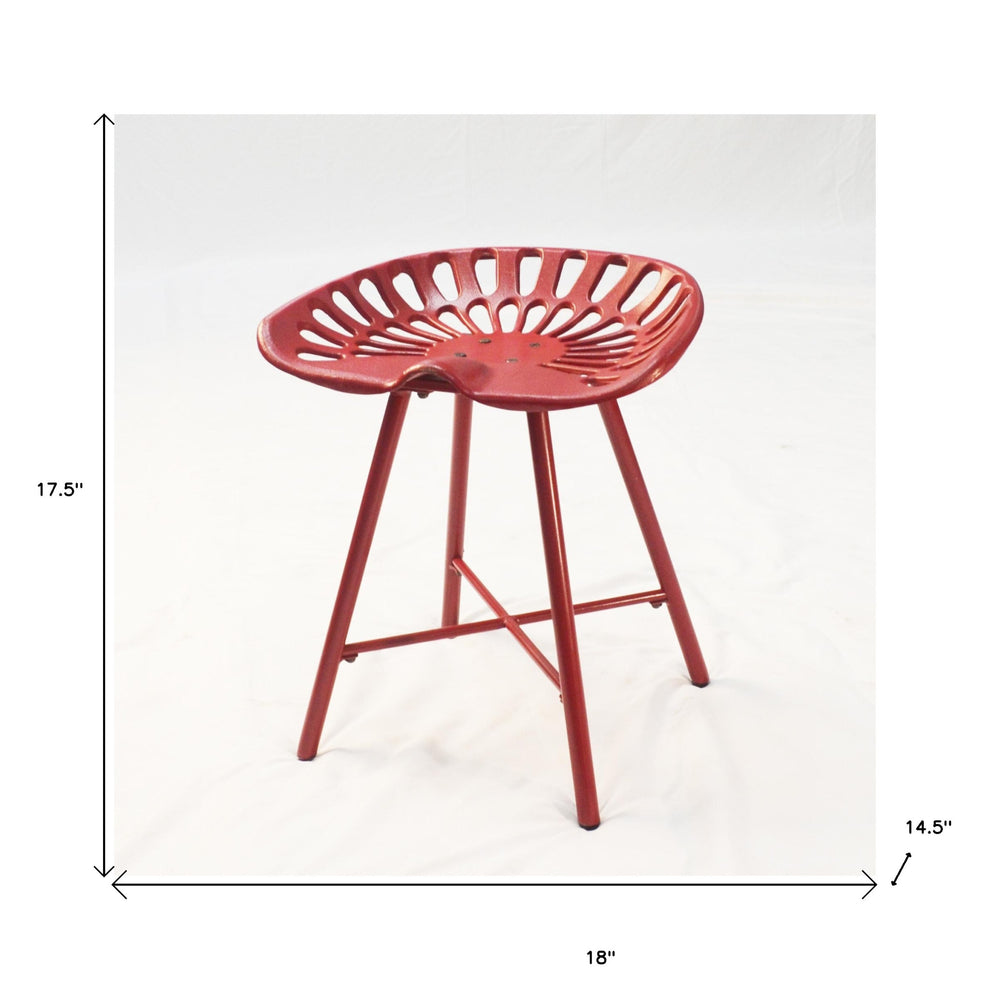 18" Red Metal Backless Stool By Homeroots | Bar Stools | Modishstore - 5