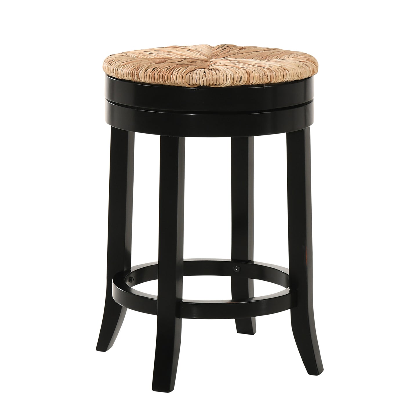 24" Natural And Black Solid Wood Swivel Backless Counter Height Bar Chair With Footrest By Homeroots | Bar Stools | Modishstore