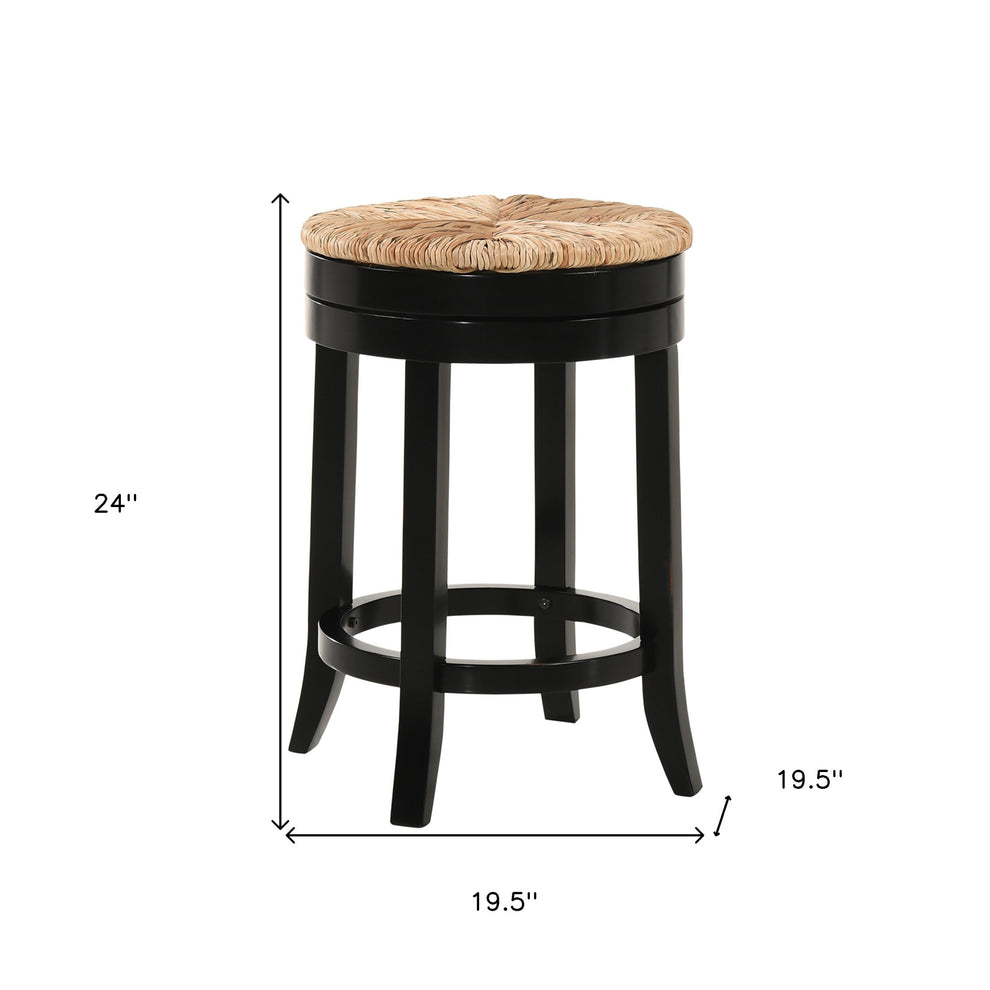 24" Natural And Black Solid Wood Swivel Backless Counter Height Bar Chair With Footrest By Homeroots | Bar Stools | Modishstore - 5