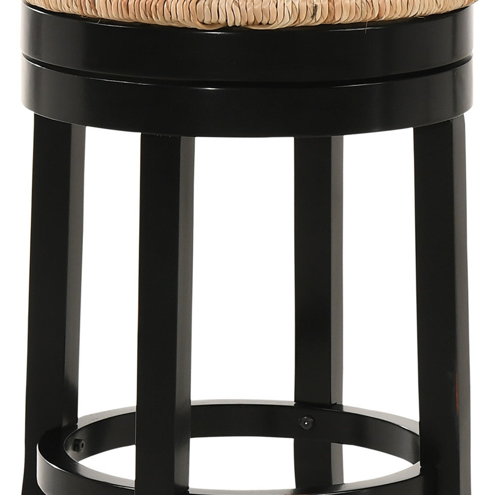 24" Natural And Black Solid Wood Swivel Backless Counter Height Bar Chair With Footrest By Homeroots | Bar Stools | Modishstore - 3